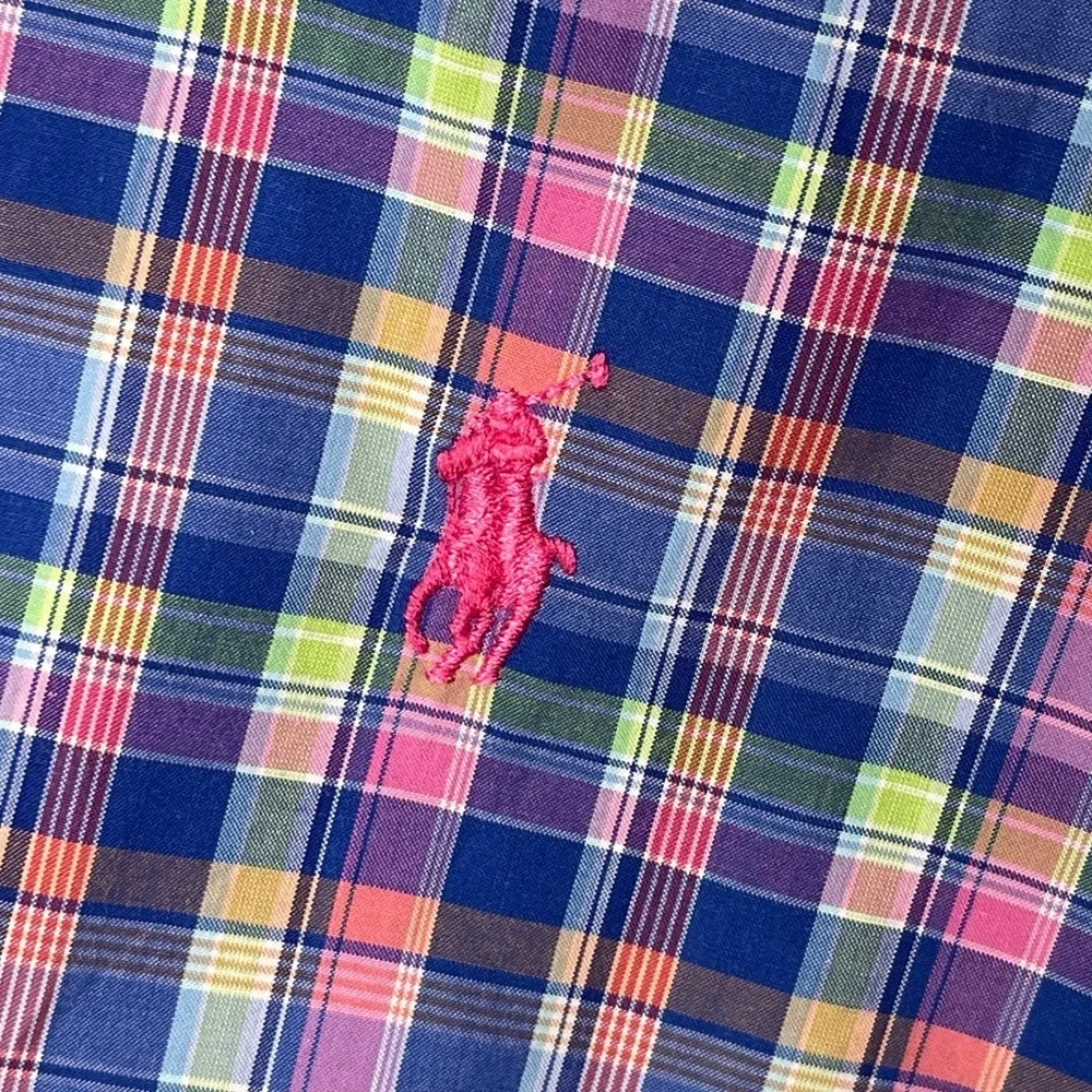 Polo Ralph Lauren Men's Large Button Front Bright Vivid Plaid Shirt Pink